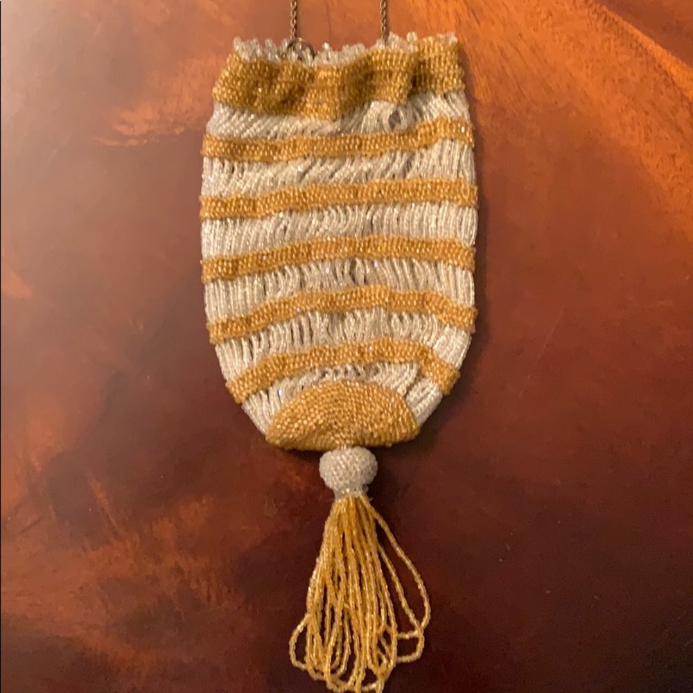 Beautiful Antique Beaded Purse with long chain